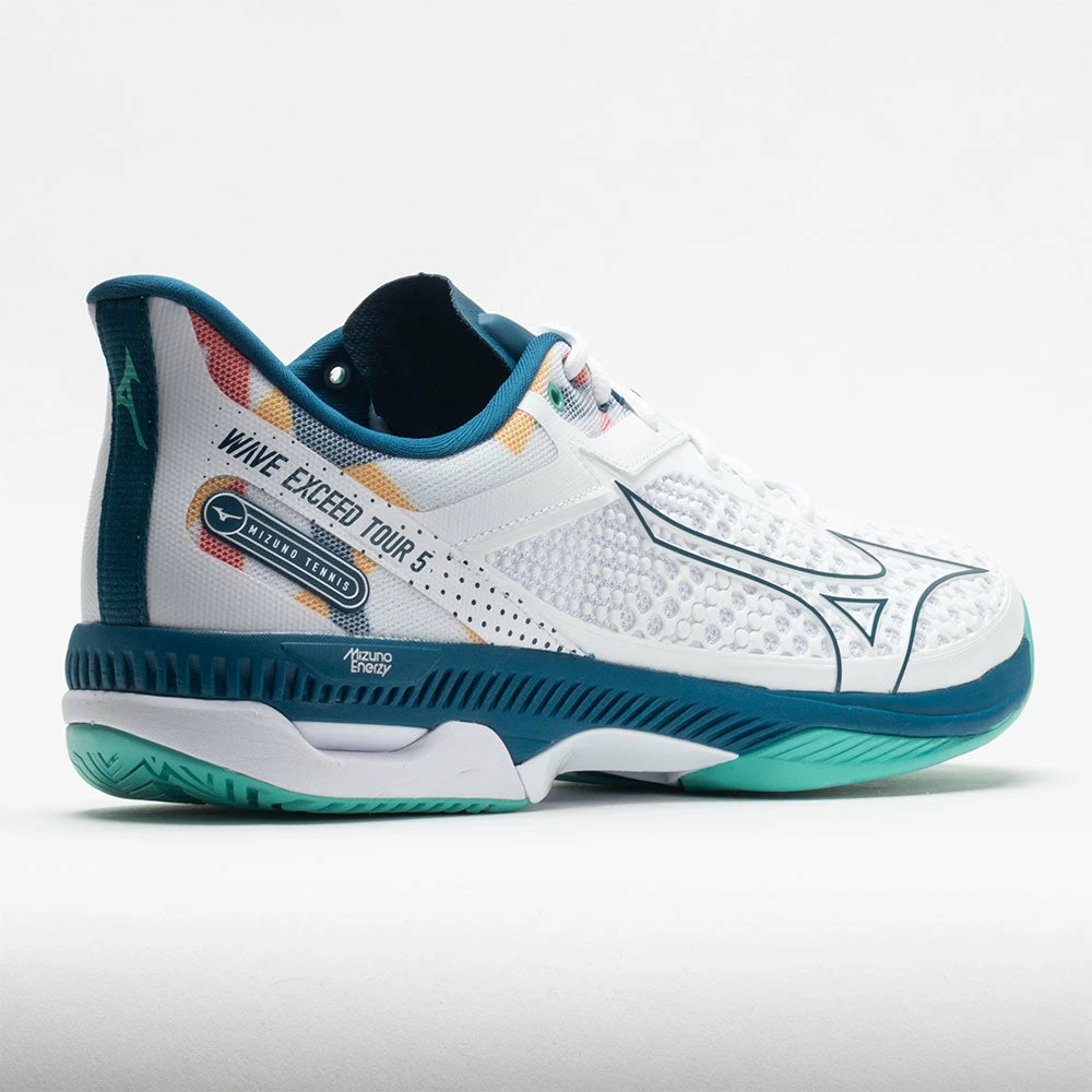 Mizuno Wave Exceed Tour 5 AC Men's White/Moroccan Blue Tennis Shoes 8 Mizuno Wave Exceed Tour 5 AC Men's White/Moroccan Blue Tennis Shoes