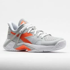 Diadora B.Icon AG Women's Silver/Vermillion Orange Tennis Shoes
