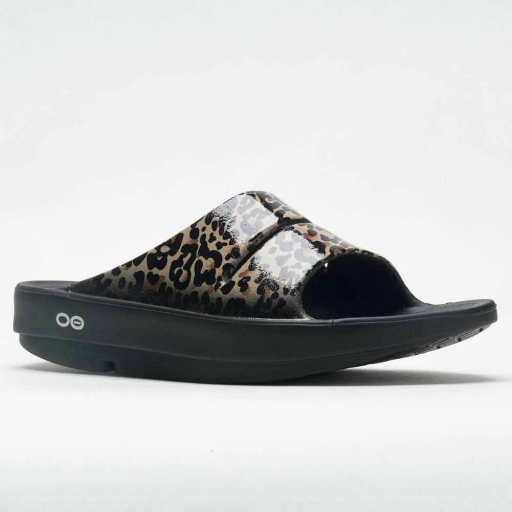 OOFOS OOahh Limited Women's Black Leopard Sandals & Slides 7 OOFOS OOahh Limited Women's Black Leopard Sandals & Slides
